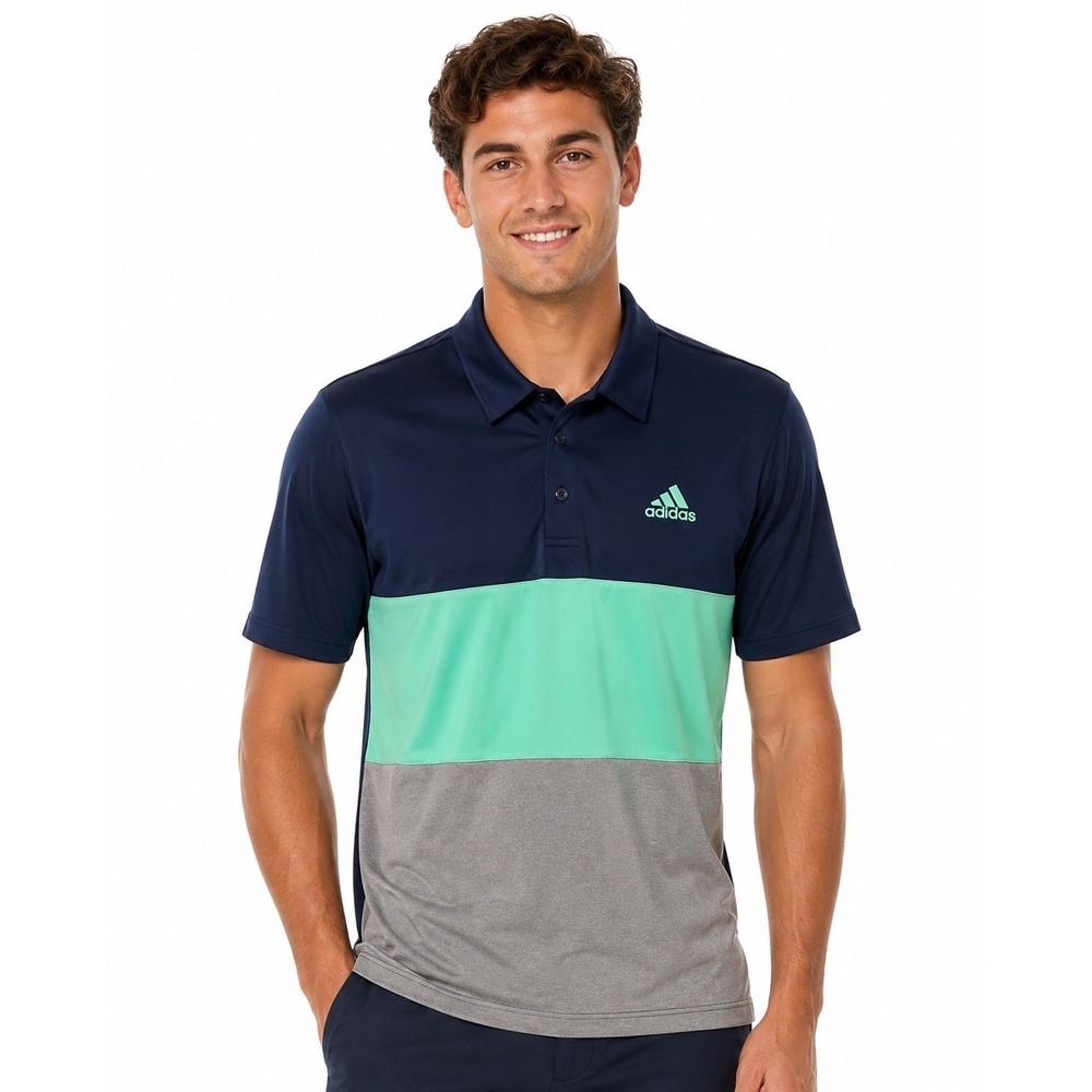 Adidas Golf Polo Shirt Mens L Navy Green Gray Colorblock Performance Polyester